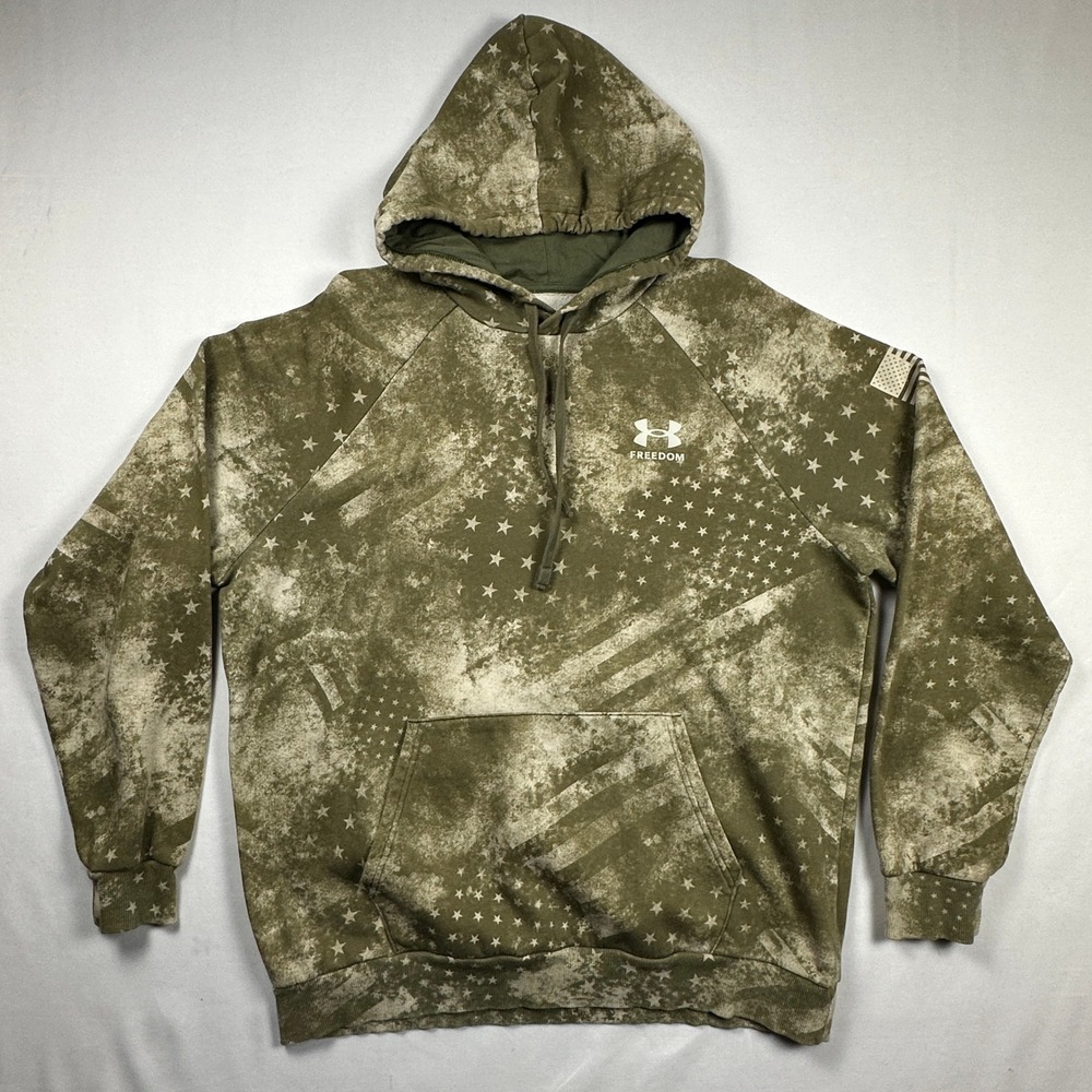 Under Armour Mens Freedom Rival Fleece Hoodie Green Stars Stripes 1379211 Large
